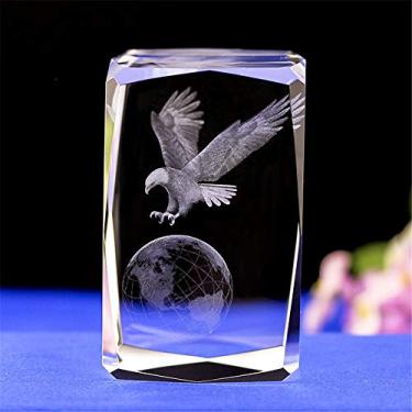 Imagem de Estátuas e bonecos de águia carecas de vidro cristal, arte de decoração de águia de cristal gravado a laser 3D, cubo de vidro de cristal animal, enfeite de gravação, presentes de águia com caixa de presente, 30x30x40mm