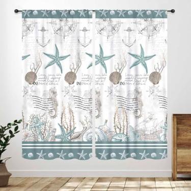 Imagem de Cortinas náuticas costeiras, conchas do oceano tropical submarino animal azul oceano cortinas blackout para quarto sala de estar banheiro janela tratamentos, 106 x 150 cm
