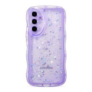 Imagem de ZTOFERA Capa para Samsung Galaxy A56 5G de 6,7 polegadas, linda capa ondulada encaracolada com glitter estrela, capa protetora de telefone TPU macio e brilhante transparente à prova de choque para