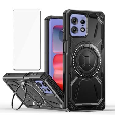 Imagem de Capa de telefone compatível com Motorola Moto Edge 50 Pro 5G (não Edge 50) e protetor de tela de vidro temperado, suporte de anel de metal, suporte, à prova de choque, edge50 50Pro, capa para mulheres