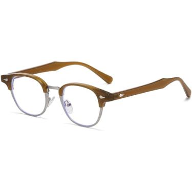 Imagem de AIEYEZO Óculos masculinos e femininos modernos, clássicos, com armação semi-aro, óculos nerd, modernos, retrô, óculos de luz azul, Verde-oliva/prata, MM