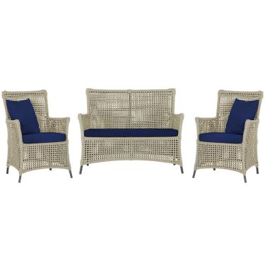 Imagem de Jogo Sofá e 2 Poltronas de Área Igapó Alumínio Pintura Preta Corda Náutica Estofado 10 Trama