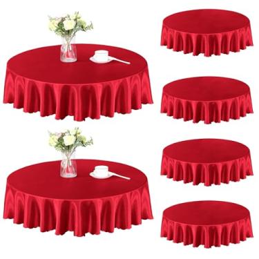 Imagem de Homiest Pacote com 6 toalhas de mesa redondas de 1,5 m, toalha de mesa de cetim, sobreposição de toalha de mesa vermelha para recepção de casamento, banquete de formatura