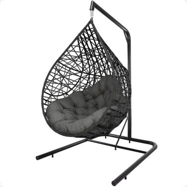 Imagem de Balanço Suspenso Ninho Gota Com Suporte, Mola E Mosquetão Para Jardim - Preto A3