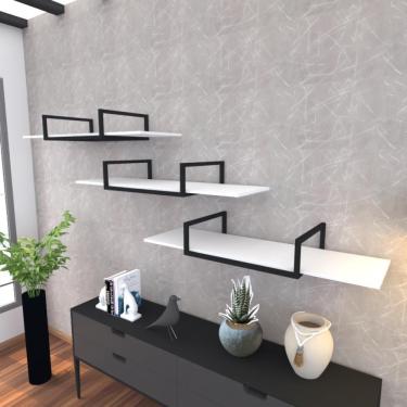 Imagem de Kit 3 Prateleira Industrial Suspensa Parede Nicho Branco Cozinha Escritorio Sala Quarto Infantil