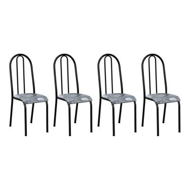 Imagem de Kit 4 Cadeiras De Cozinha Flórida Estampado Pará Cinza Pés De Ferro Preto