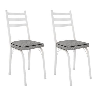 Imagem de Kit 2 Cadeiras De Cozinha Luisiana Estampado Grafiato Pés De Ferro Branco