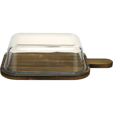 Imagem de Queijeira Retangular Home&co Com Tampa De Vidro Madeira 7x31x18cm Natural