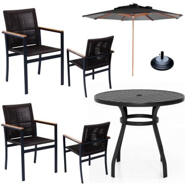Imagem de Jogo Conjunto De Mesa 4 Cadeiras Jardim Piscina Em Corda Náutica E Aluminio Preto