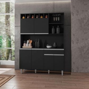 Imagem de Armário de Cozinha Completo Robin 6 Portas 1 Gaveta MDP 130cm Preto Fosco