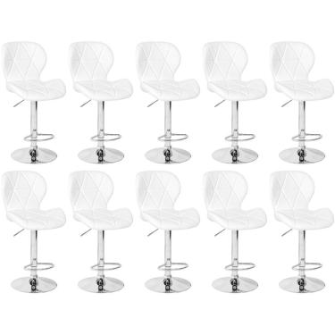 Imagem de Kit 10 Banquetas Slim Estofada Giratória Com Regulagem De Altura - Branco