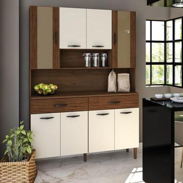 Imagem de Armário Cozinha Golden 8 Portas E 1 Gaveta Nogueira/off White/ripado