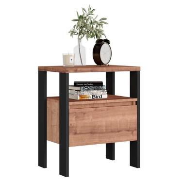 Imagem de Mesa De Cabeceira 1 Gaveta Estilo Industrial Chess F04 Preto/solanum - Mpozenato