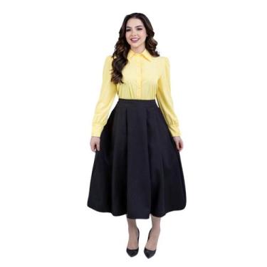 Imagem de Saia Midi Feminina De Alfaiataria Plissada Com Forro Elegante - KOPYTT