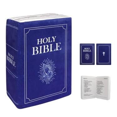 Imagem de BXIZXD Livro de travesseiro bíblico de pelúcia que abre, pelúcia bíblica aconchegante para crianças, adultos, presentes cristãos, decoração para quartos, salas de estar (azul)
