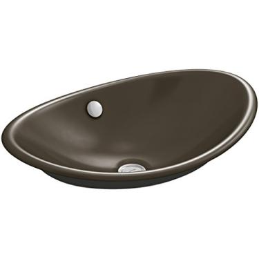 Imagem de KOHLER K-5403-P5-20 Pio de banheiro oval para piscina Iron Plains com ferro pintado na parte inferior, camurça