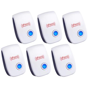 Imagem de Repelente de pragas ultrassônico – plugue interno, repelente eletrônico e ultrassônico – insetos, ratos, aranhas, mosquitos, controle de insetos (pacote com 6)