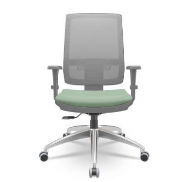 Imagem de Cadeira Brizza Diretor Grafite Tela Cinza Assento Vinil Verde Base Rel