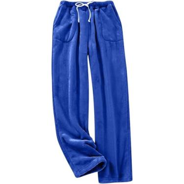 Imagem de Calças De Pelúcia Homens Mulheres Fleece Calças De Pijama Grossas De Pelúcia Para Mulheres Unissex Calças De Pijama De Lã Macia Para Casa Calças Longas E Quentes De Lazer, Darkblue, M