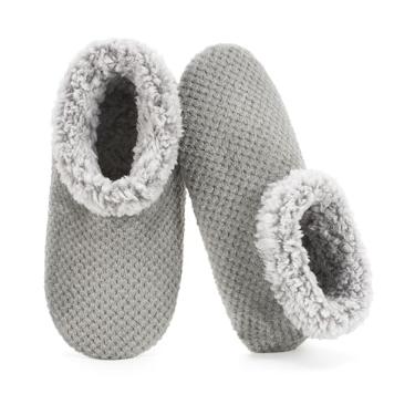 Imagem de The Metluks Pantufas felpudas macias para mulheres em ambientes internos, sapatos de meia para casa peluda, forro fofo, botas de quarto solas antiderrapantes, presentes de Natal aconchegantes de inverno, Cinza, 7-8