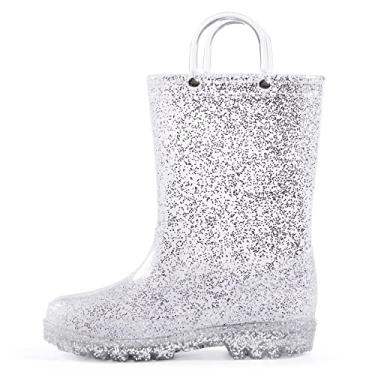 Imagem de K KomForme Botas de chuva infantis, botas impermeáveis com glitter para meninas com alças fáceis de calçar, Prata, 12 Little Kid
