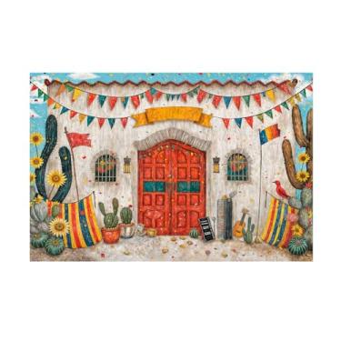 Imagem de Painel Fotográfico Festa Junina, Tecido, 220x150cm, Decoração Arraiá com Cactos e Girassóis