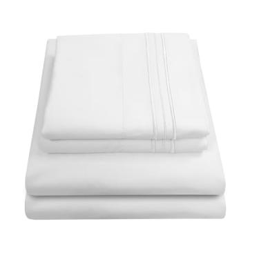 Imagem de Sweet Home Collection Jogo de cama luxuoso de microfibra escovada de qualidade egípcia macia de 1800 fios com lençol de elástico, 2 fronhas, Queen, branco