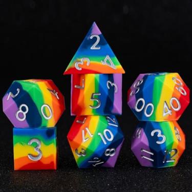 Imagem de Sharp Edge Silicone Rubber Poly DND Dice Set D&D Polyhedral Dice 7pcs (D4, D6, D8, D10, D12, D20, D%) for Dungeons and Dragons, RPG, MTG for Ages 15 and Up