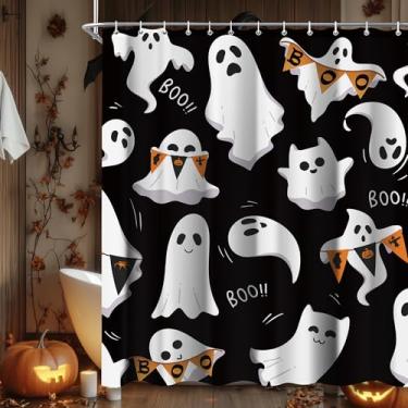 Imagem de Cortina de chuveiro fantasma de Halloween preta branca boo assustadora adorável decoração de banheira infantil