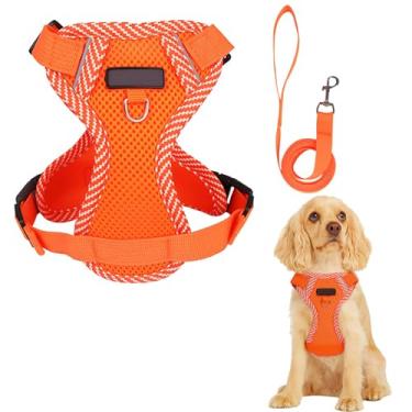 Imagem de Peitoral para gatos e coleira à prova de fuga para filhotes, ajustável, respirável, para cães, cinto de segurança médio, laranja