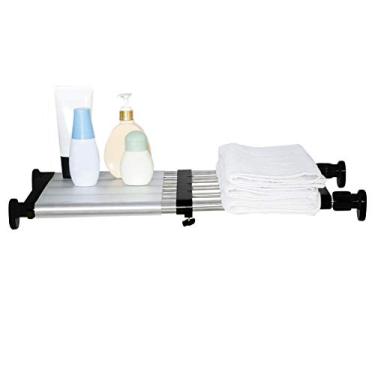 Imagem de BAOYOUNI Prateleira expansível para armário com haste de tensão, suporte de armazenamento ajustável, unidade de prateleira, armário, cozinha, banheiro, divisória, organizador, preto