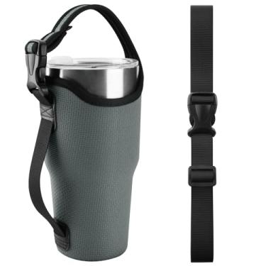 Imagem de Beautyflier Bolsa de suporte de copo de neoprene 3 em 1 compatível com copo de aço inoxidável YETI Rambler/Stanley IceFlow de 850 g, suporte de copo isolado com alça de ombro ajustável (cinza)