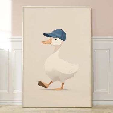 Imagem de Linda imagem de pato arte de parede em tela de animal engraçada pintura de pato vintage estampas de berçário de desenho animado animal arte de parede vintage engraçado aquarela animais pôster neutro