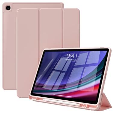 Imagem de KVTVOU Capa para Samsung Galaxy Tab A9 8,7 polegadas 2023 (SM-X110/X115/X117), capa inteligente fina e leve com suporte triplo com capa traseira de TPU macio para tablet Samsung Galaxy Tab A9, rosa