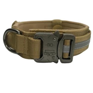 Imagem de Coleira Tática Militar Ajustável Resistente Para Cachorro Com Alça Treinamento Pet Grande/Médio Porte(Bege/Fivela de Metal (Fino),M)