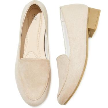 Imagem de HEAWISH Sapatos Femininos De Salto Baixo Sem Cadarço, Sociais Fechados, Mocassins Casuais Para Trabalho, Casamento (Bege, Eua 9)