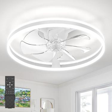 Imagem de JOFIOS Ventiladores de teto com luzes, ventilador de teto embutido de 60 cm com luz e controle remoto, reversível, 3 CCT, 6 velocidades, regulável, sem ruído, ventilador de teto branco de perfil baixo