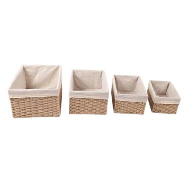 Imagem de Cestas de armazenamento tecidas Conjunto de 4 cestas de banheiro de palha para organizações domésticas empilhável cestas de lavanderia decorativa com alças para a cozinha do