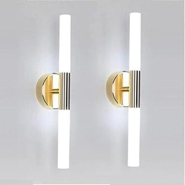 Imagem de 2 Pcs Nordic Golden Wall Lamp Quarto Lâmpada De Cabeceira Sala De Estar Fundo Iluminação De Parede Simples Moderno Led Espelho De Banheiro Lâmpada Frontal, Gold, warm light