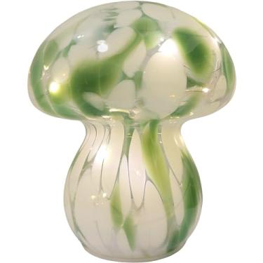 Imagem de JBGIYOSG Candeeiros de mesa de cogumelo, luzes noturnas, mesa de cabeceira de vidro, luminárias de mesa de cabeceira para quarto de estudo (lâmpada incluída) - verde