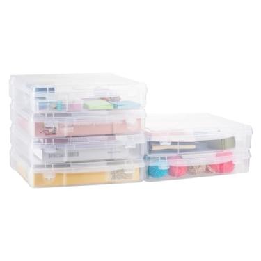 Imagem de OMNISAFE Estojos de armazenamento de papel de scrapbook de plástico de 30,5 x 30,5 cm, organizadores portáteis grossos, caixa de artesanato de arte hobby, recipientes de canto arredondado sem ácido