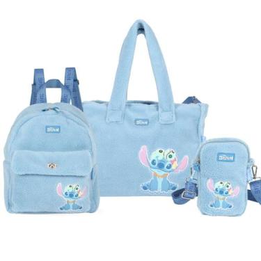 Imagem de Kit Bolsa Transversal Sacola E Mochila Pelucia Lilo Stitch - Luxcel, A