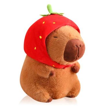 Imagem de Capivara de pelúcia WAKSUN usando chapéu de morango para crianças