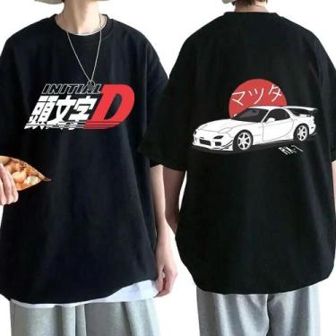 Imagem de Unissex Dupla Face Anime Drift Ae86 Inicial D Camiseta O-pescoço Manga