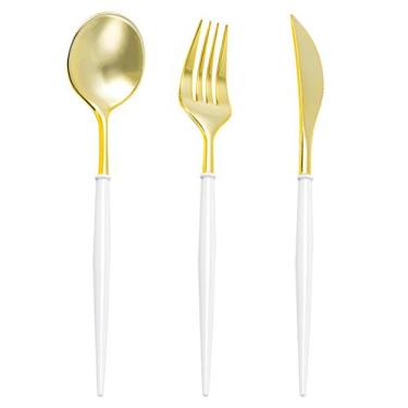 Imagem de Conjunto de talheres N9R Gold Plastic Silverware 90 unidades com alça 