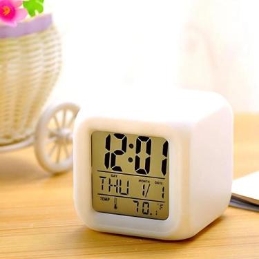 Imagem de Relógio Despertador Digital Compacto Portátil LED Branco com Data Sema