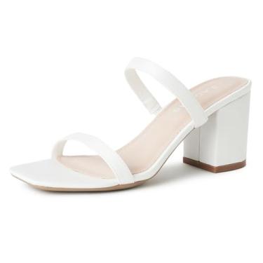 Imagem de J. Adams Sandália feminina Silver Dressy de salto – Tamanho 0, largura média, salto bloco de 7,6 cm, alça dupla, couro sintético, bico aberto, slingback, Cetim branco, 41