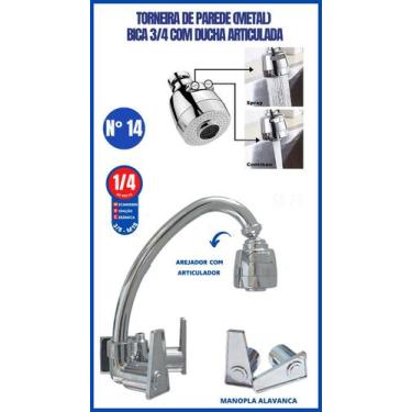 Imagem de Torneira Parede Metal Bica 3/4 Com Ducha Articulada Manopla Alavanca P