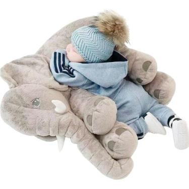 Imagem de Almofada Travesseiro Elefante Pelúcia Soninho Bebê 60cm - Amora Amor E