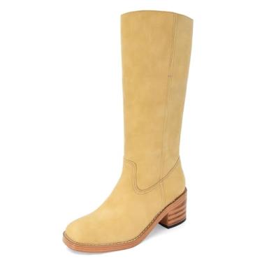 Imagem de ZJGZF Botas femininas cano alto banana bico quadrado confortável bota campus salto bloco botas de equitação botas de cano longo longo, Meia panturrilha-banana, 37